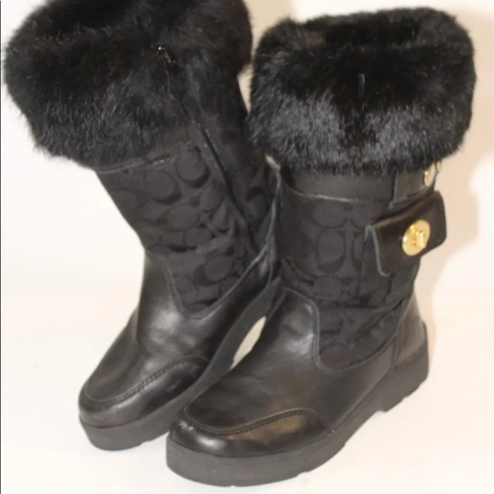 Coach Jacquard Kimberly Faux Fur Trim boots sz 8M